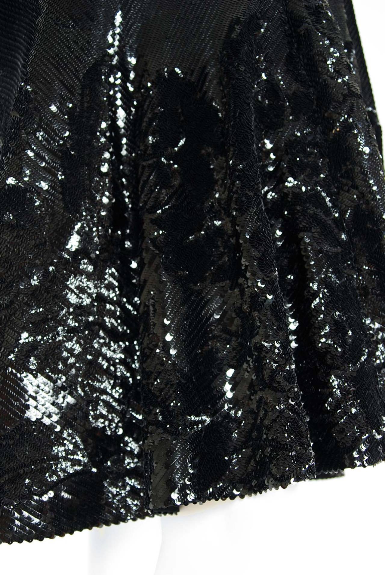 1970's Valentino Haute-Couture Black Sequin Silk Long-Sleeve Plunge Dress In Excellent Condition In Beverly Hills, CA