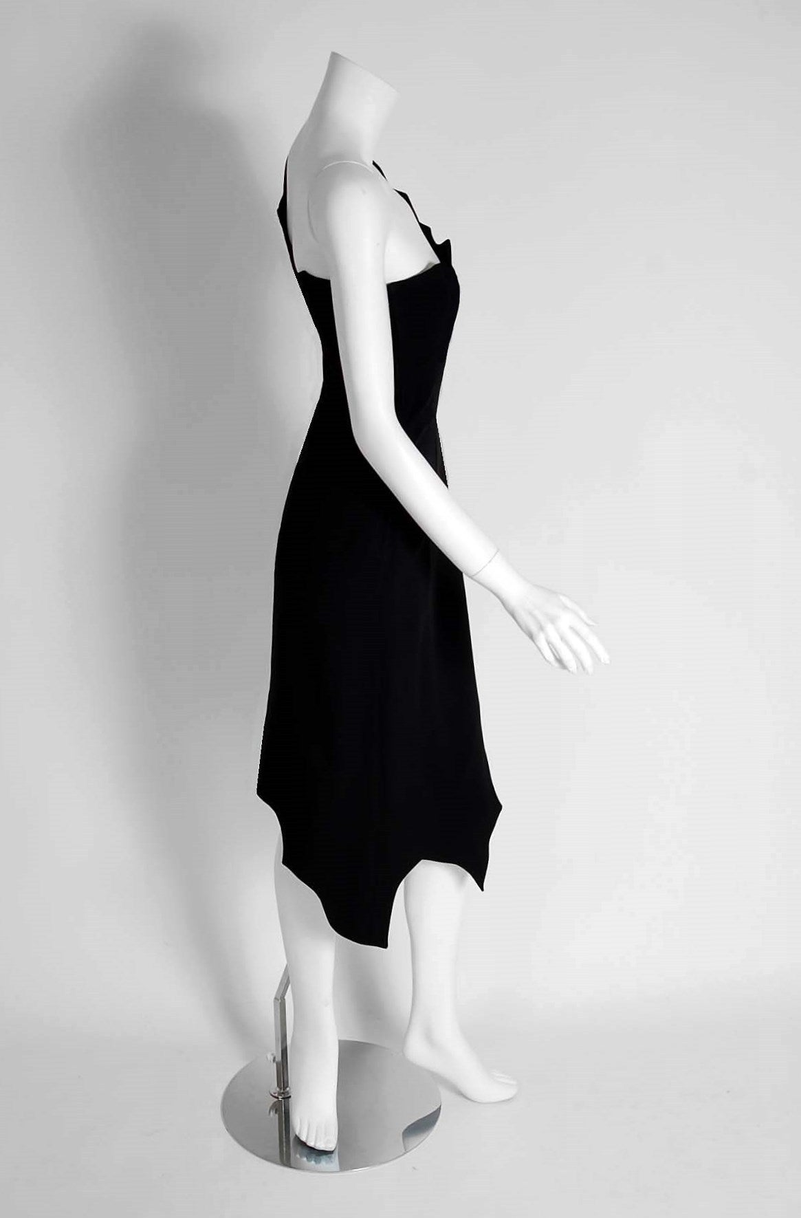 1990's Moschino Black One-Shoulder Asymmetric Scalloped Cocktail Dress In Excellent Condition In Beverly Hills, CA