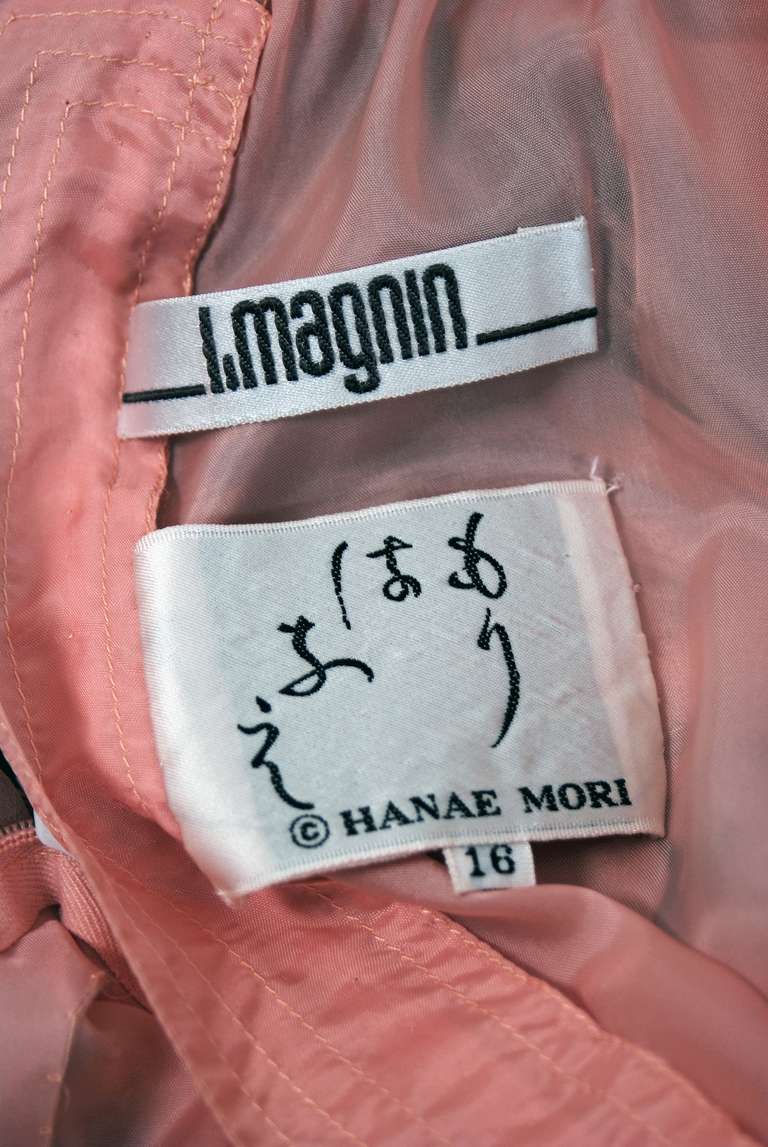 1970's Hanae Mori Couture Pale-Pink Floral Print Silk-Chiffon Goddess Gown 2