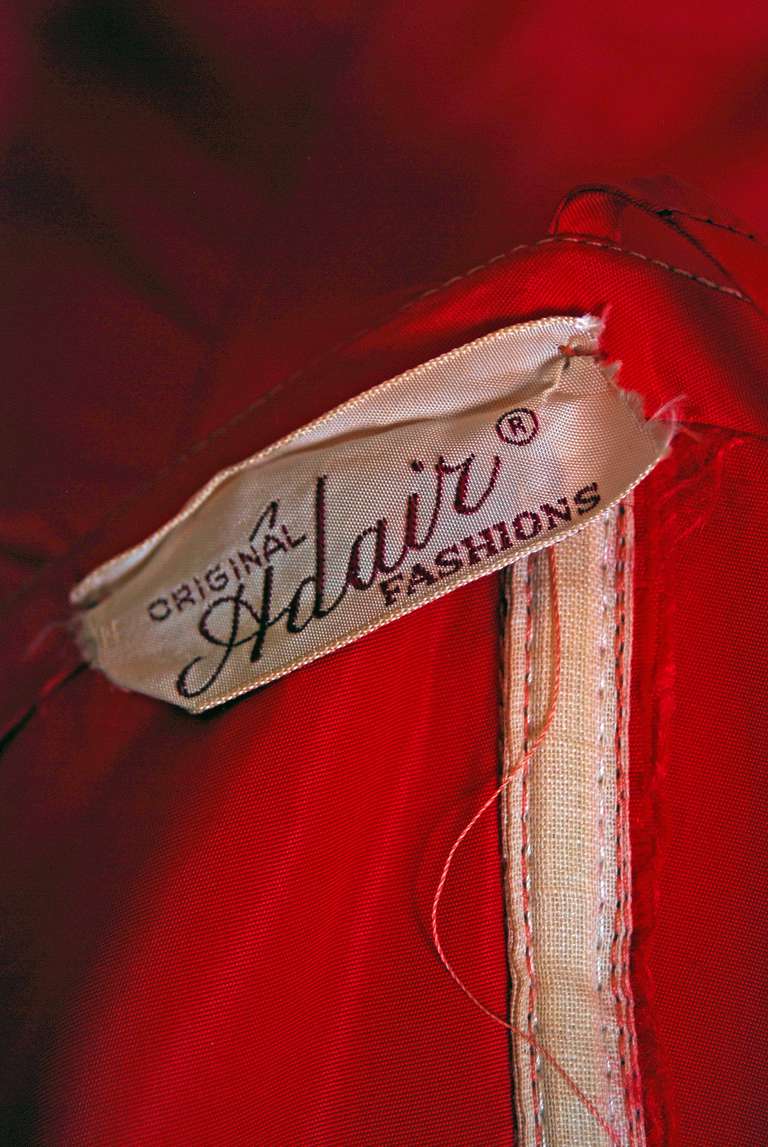 1950's Adair Ruby Red Taffeta Shelf-Bust Ruffle Full Circle-Skirt Party Dress 2
