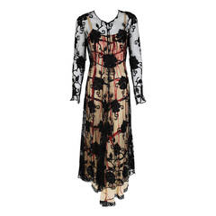 1990's Chloe by Karl Lagerfeld Embroidered Lace & Graffiti-Print Linen Dress