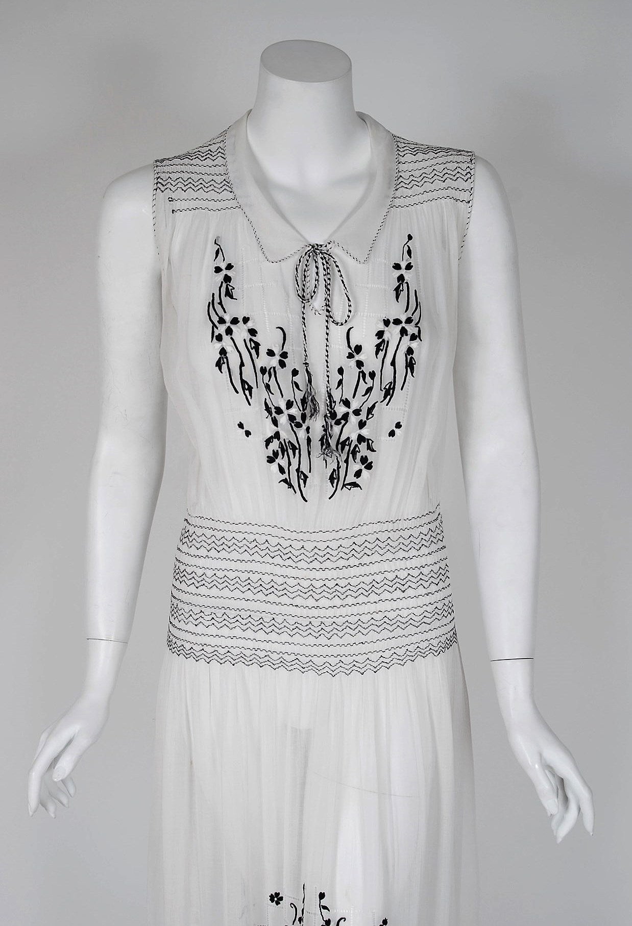 Romantic cotton dresses from the early 20th century are perennial favorites. The garment's simple unstructured style is so modern; the fine couture floral-embroidery and smocking are a treasure trove of needle art. I adore sleeveless collared bodice