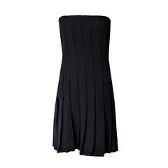 1990's Bill Blass Strapless Black Crepe Carwash Pleated Cocktail Dress 11