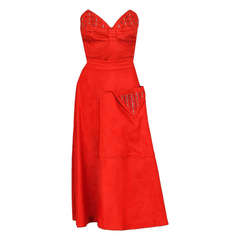 1940
s Tangerine-Orange Rhinestone Cotton Strapless Bustier Dress Set Vintage 1940
s Tangerine-Orange Rhinestone Cotton Strapless Bustier Dress Set