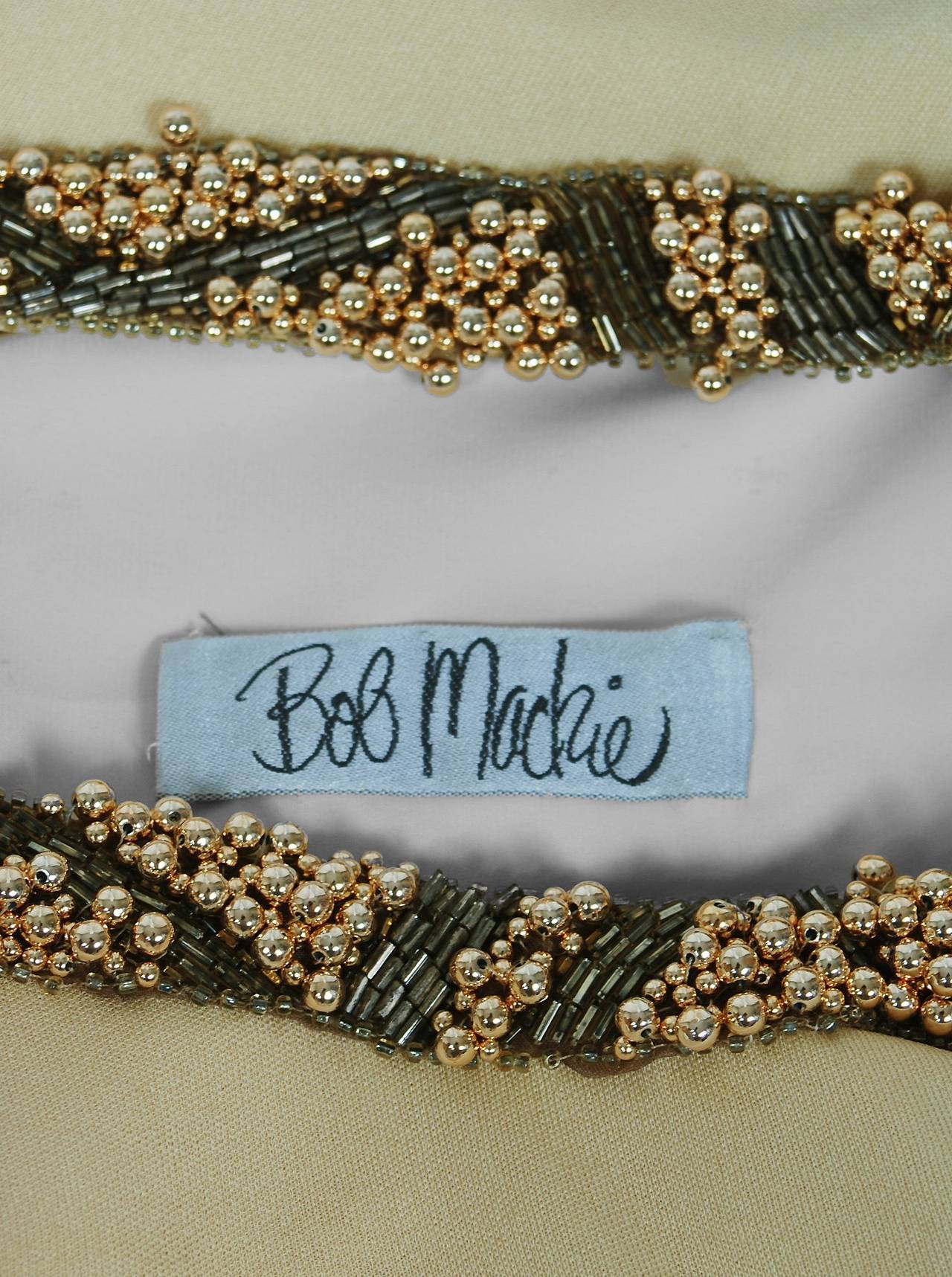 1970's Bob Mackie Pale-Yellow Beaded Silk-Jersey Plunge Hourglass Goddess Gown 1