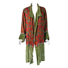 1920's French Beaded Metallic Floral-Lame & Green Silk-Velvet Deco Flapper Coat