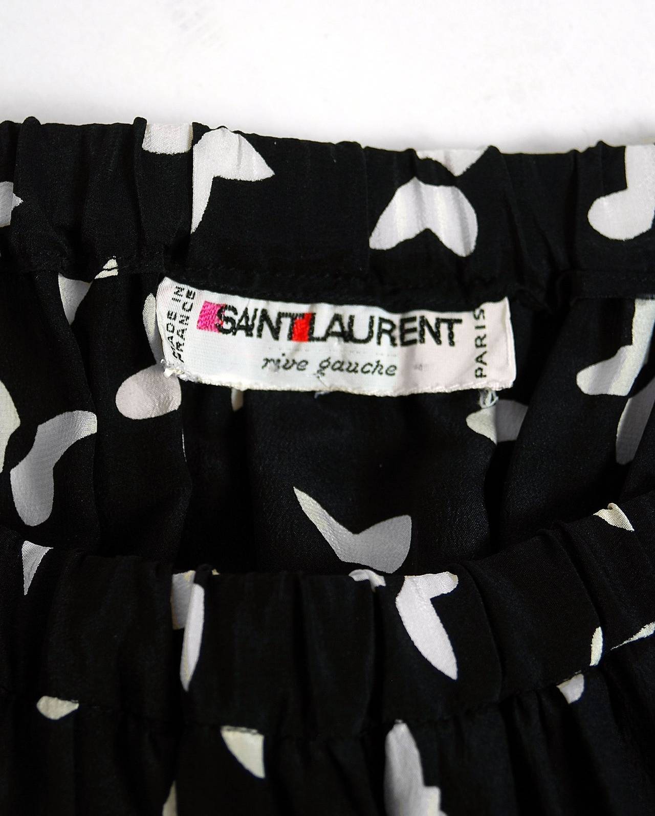 1970's Yves Saint Laurent Black White Butterfly Novelty-Print Silk Peasant Dress In Excellent Condition In Beverly Hills, CA