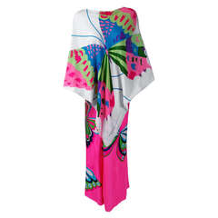 Hanae Mori Psychedelic Butterfly Novelty Print Silk Caftan Blouse / Pants, 1967
