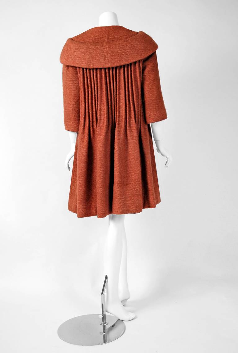 1958 Pierre Cardin Haute-Couture Documented Butterscotch Pleated Wool Coat 2