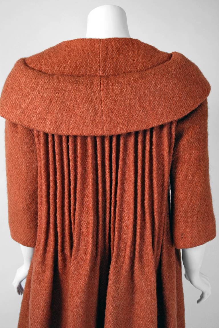 1958 Pierre Cardin Haute-Couture Documented Butterscotch Pleated Wool Coat 1