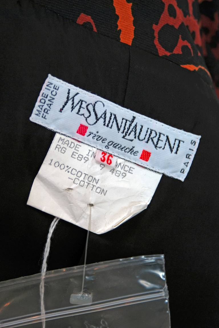 Black Vintage 1989 Yves Saint Laurent Leopard Print Cotton Twill Trench Jacket w/Tags For Sale