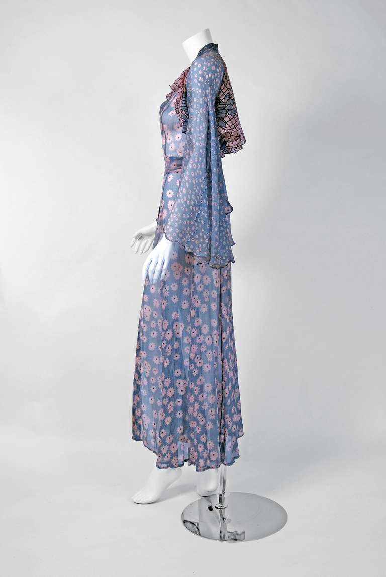 1970 Ossie Clark Documented Milky Way Celia Birtwell Print Chiffon Wrap Dress 1