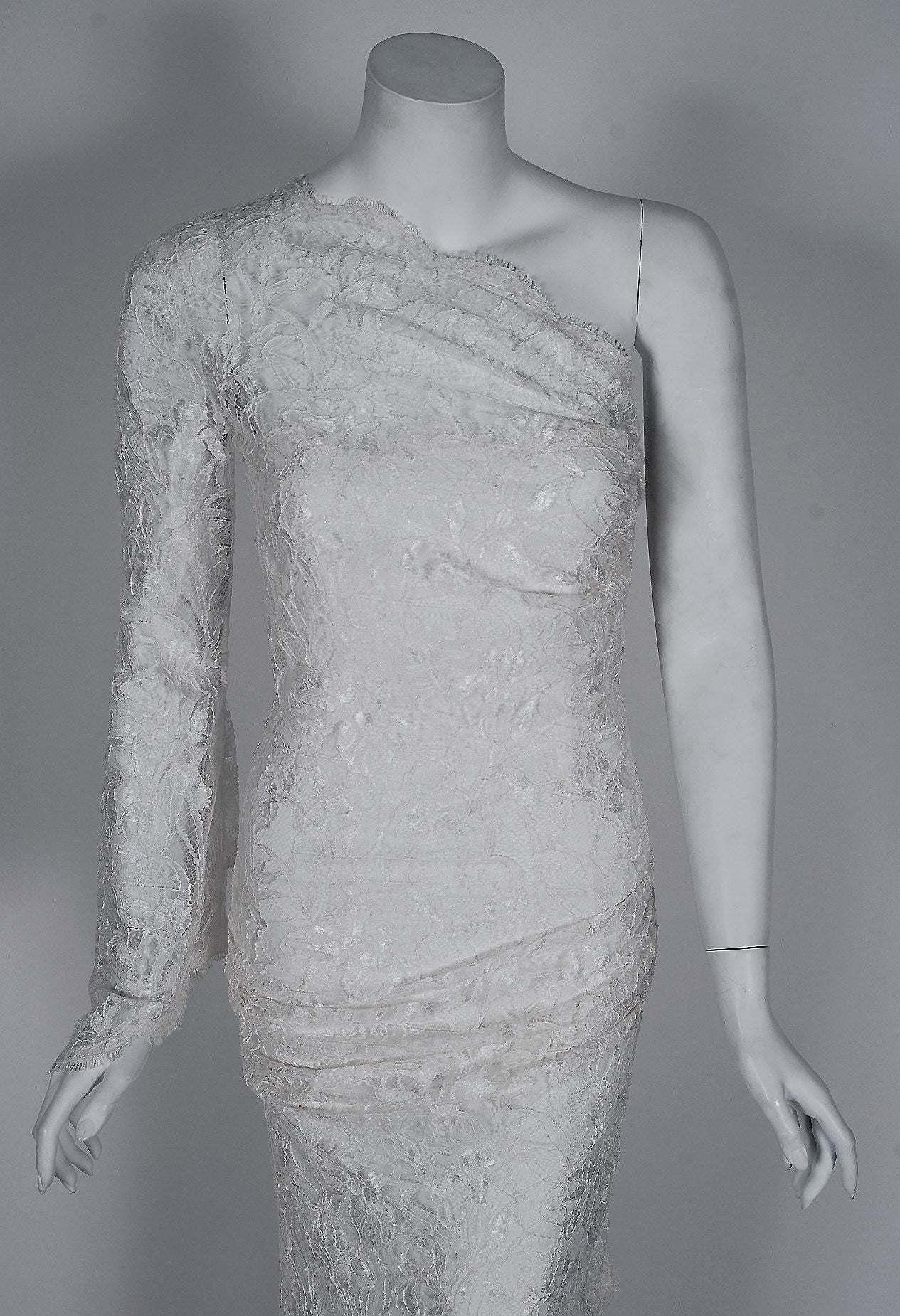 one shoulder white lace dress