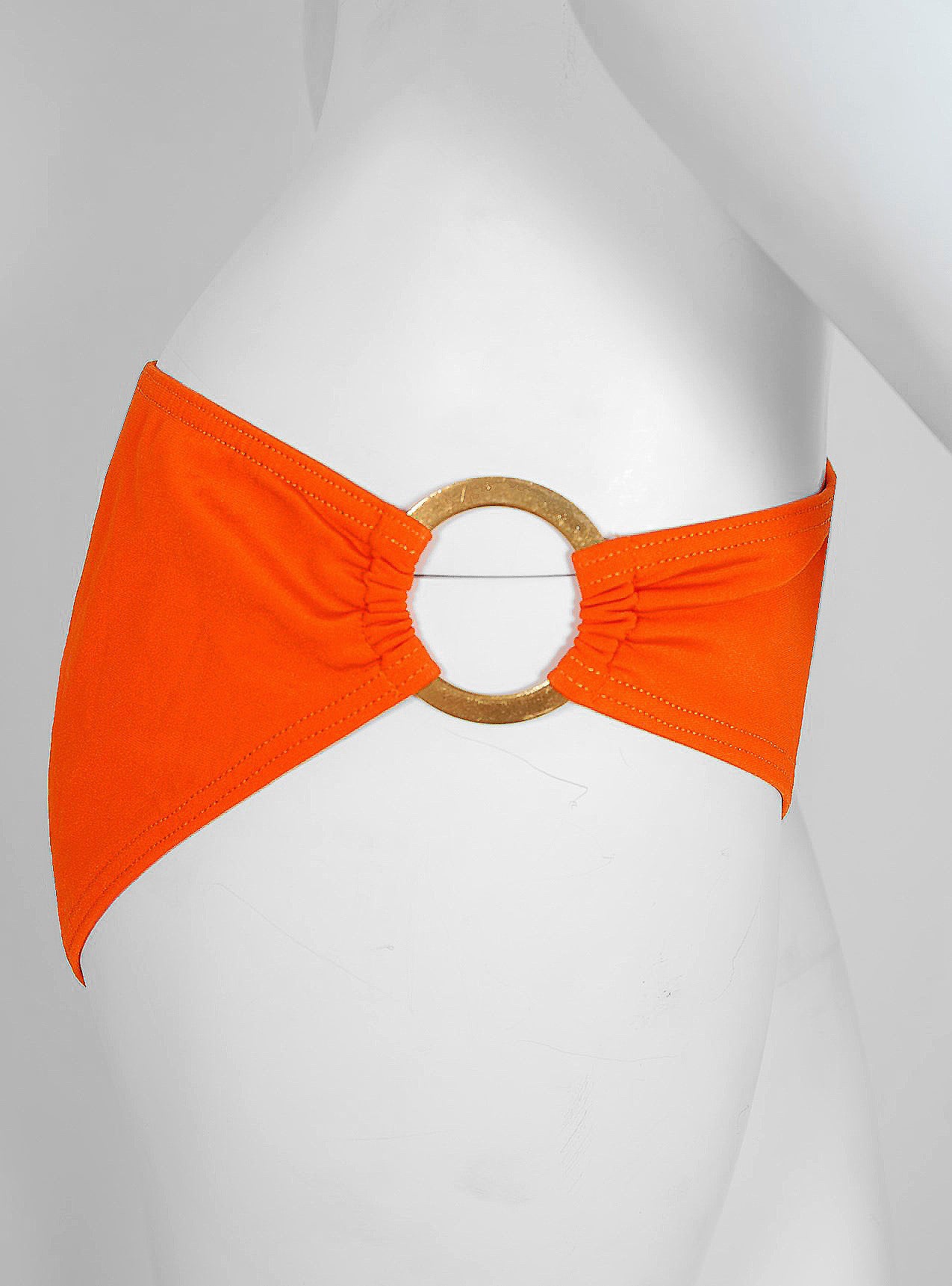 Red 1960's French Orange Mod Space-Age Brass Rings Bikini Swimsuit w/Tags