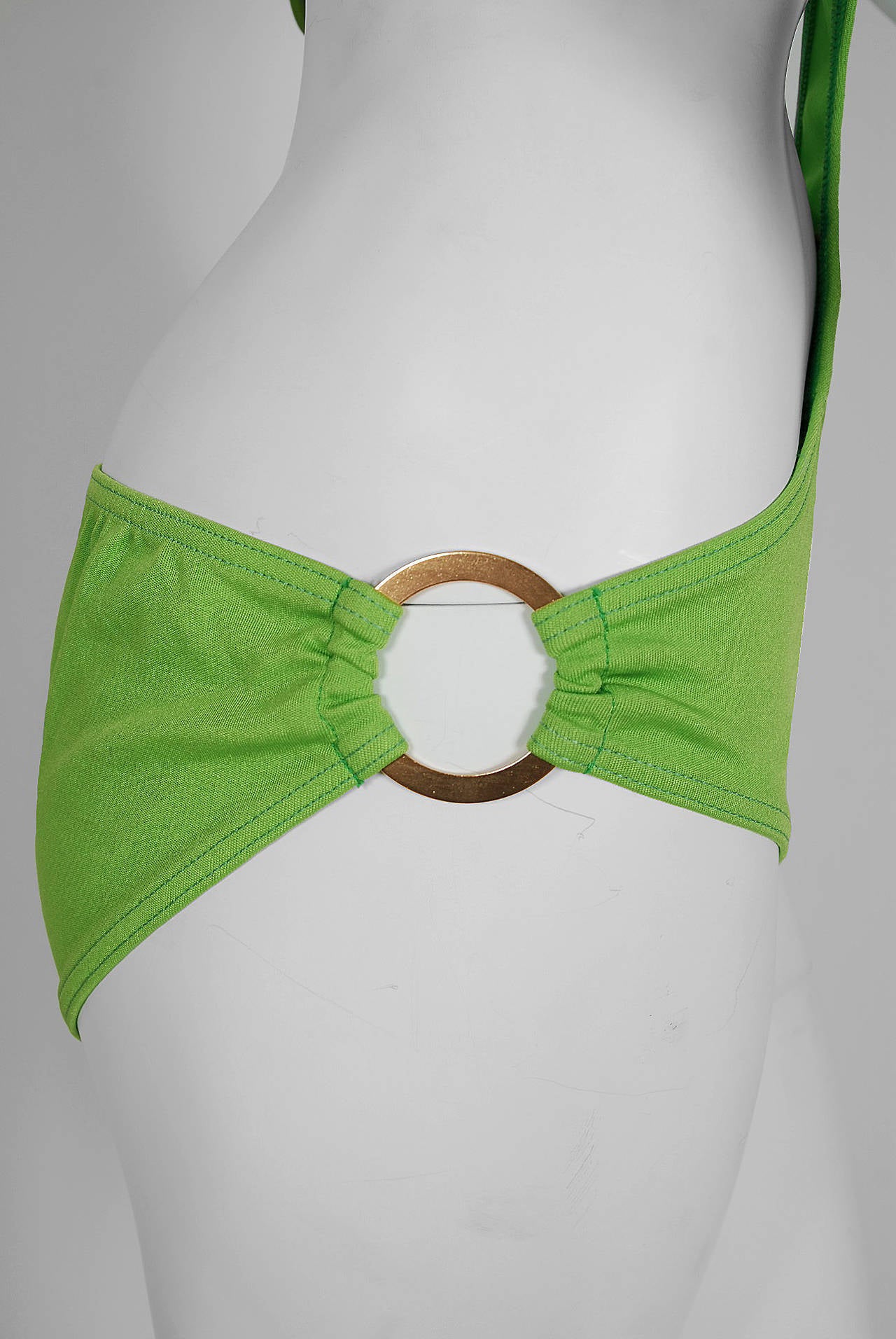 1960's French Lime Green Mod CutOut Abstract Bikini Swimsuit w/Tags at