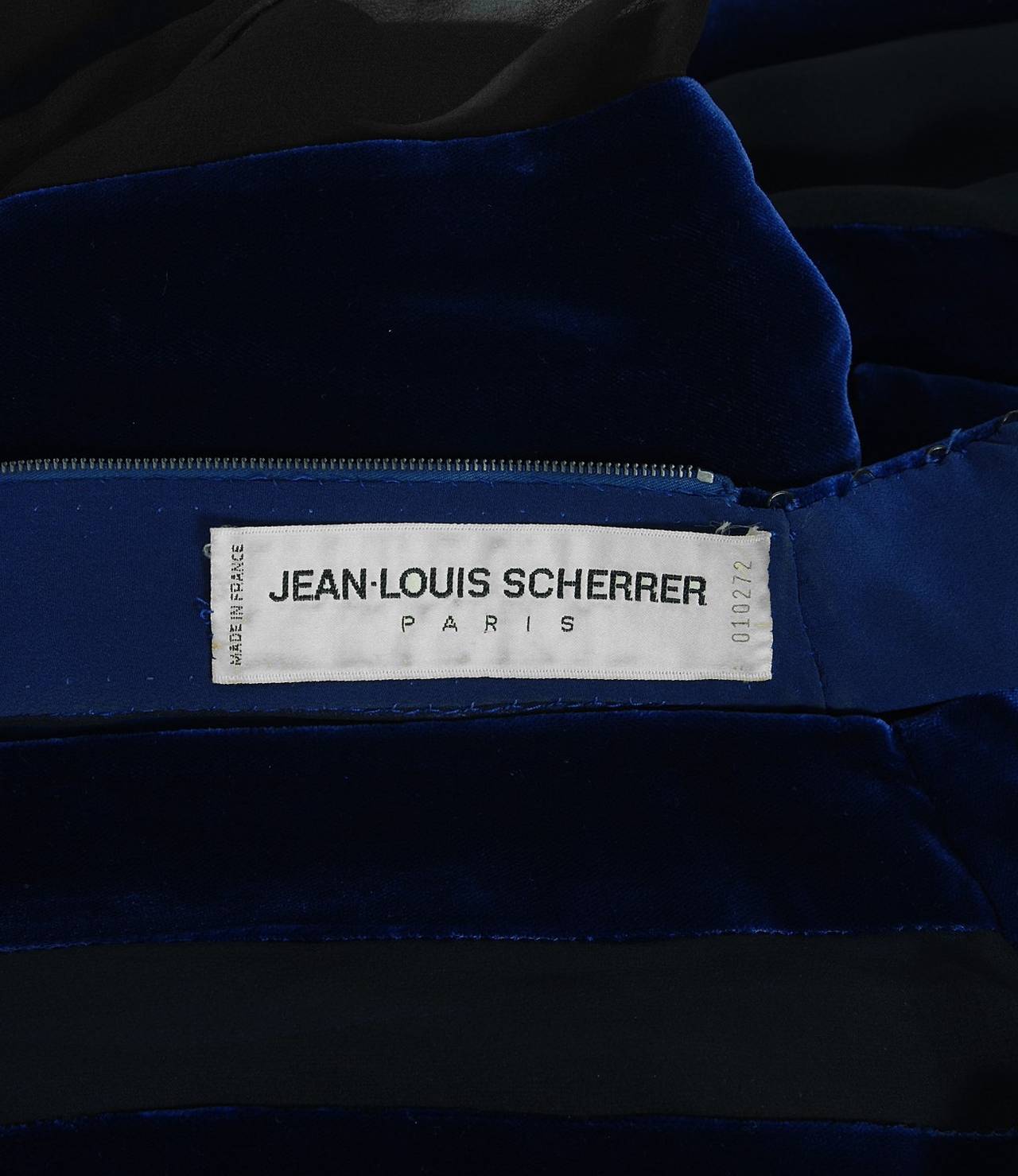 1970's Jean-Louis Scherrer Couture Blue Velvet & Black Silk Sheer-Illusion Gown 2