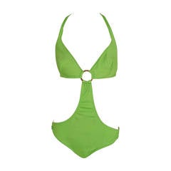 Vintage 1960's French Lime Green Mod Cut-Out Abstract Bikini Swimsuit w/Tags
