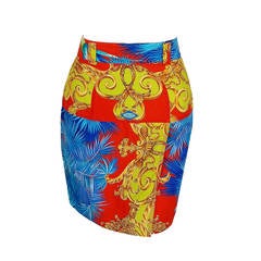 1990's Gianni Versace Couture Baroque Novelty Palm-Trees Print Mini Skirt 10