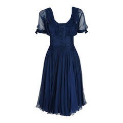 1955 Jean Desses Haute-Couture Sculpted Navy Blue Silk Shelf-Bust Party Dress 7