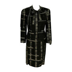 2006 Chanel Runway Metallic-Gold & Black Woven Wool Ribbon Fringe Jacket Suit