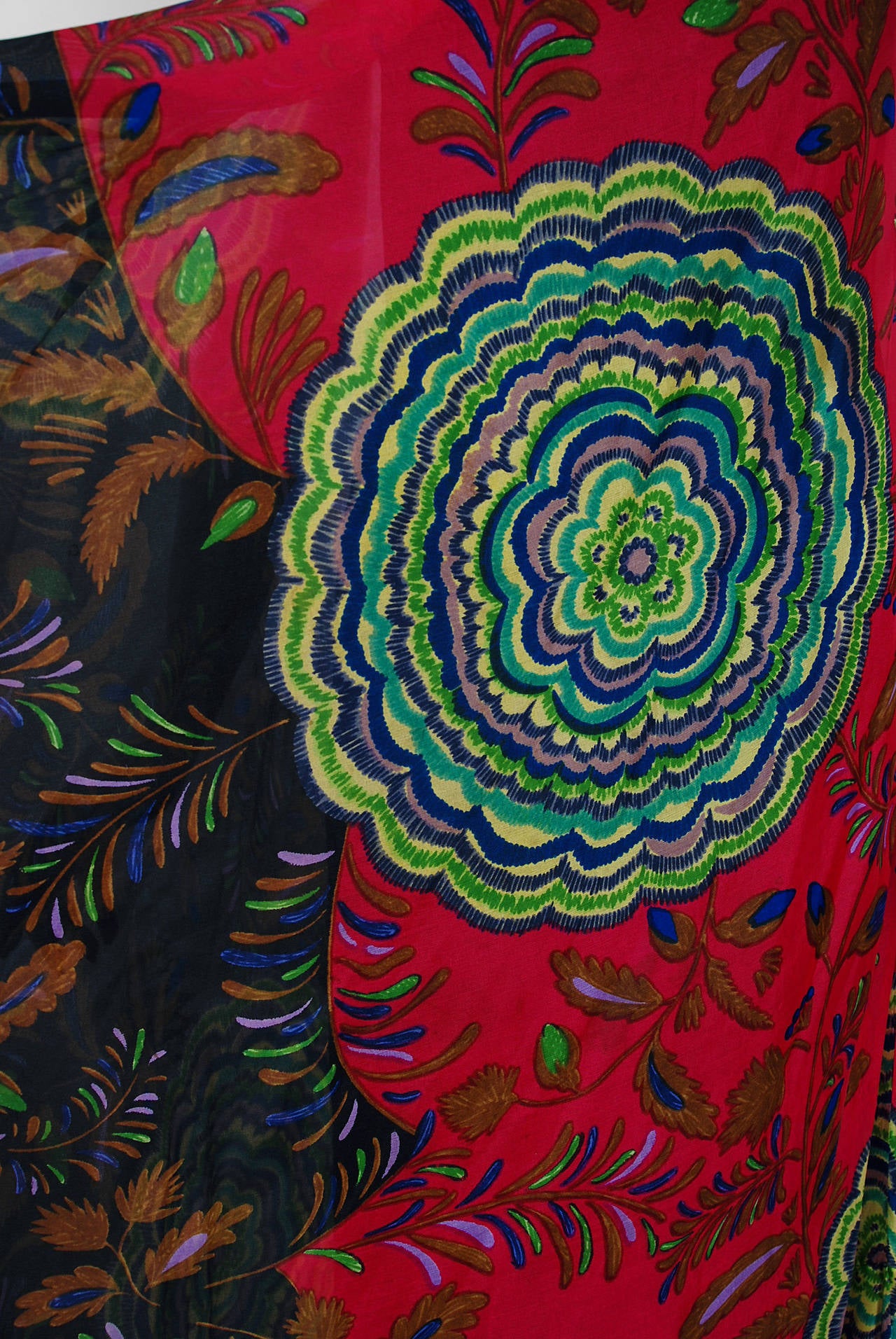 1974 Lanvin Couture Colorful Abstract-Floral Print Silk Goddess Gown & Shawl In Excellent Condition In Beverly Hills, CA