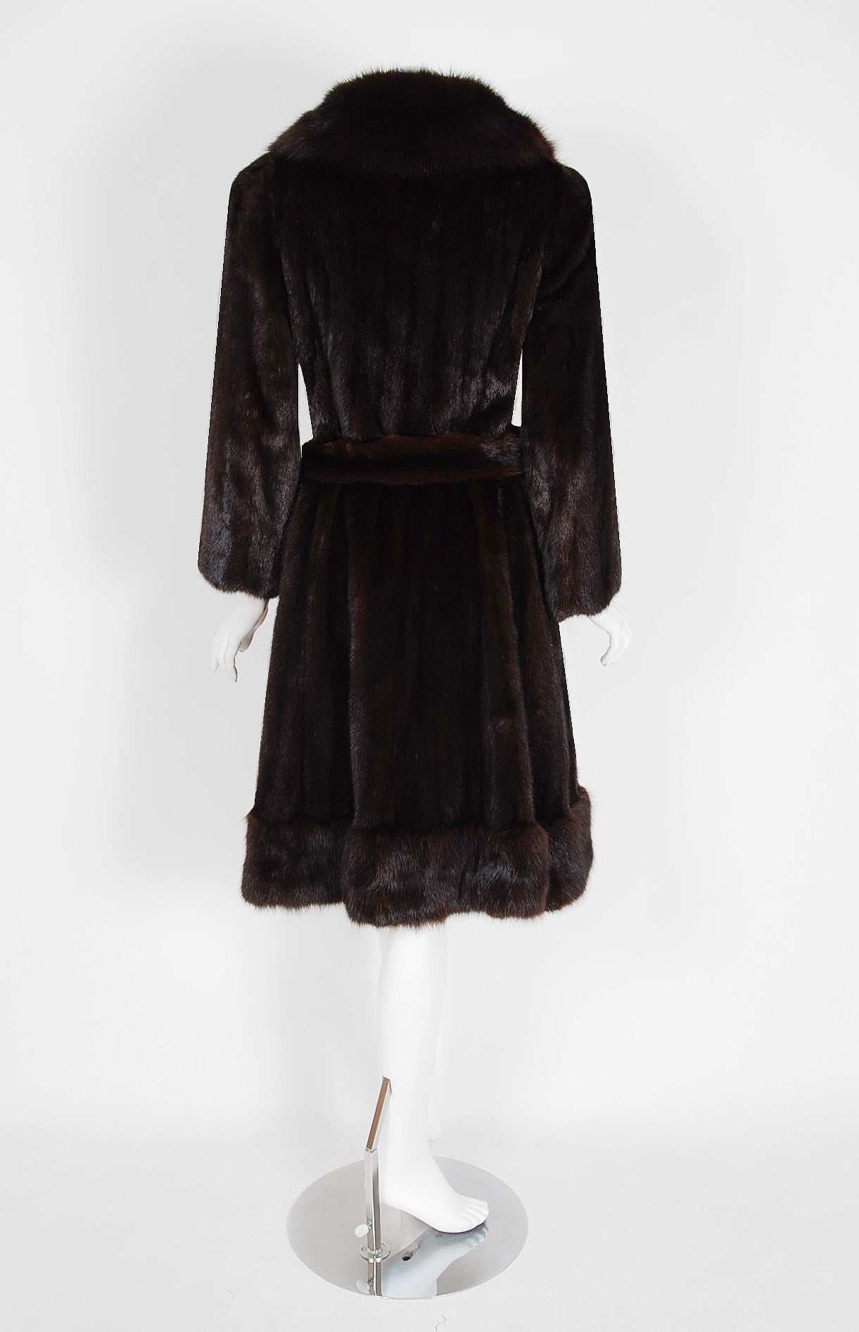 Women's 1960's Pierre Cardin Couture Chocolate-Brown Mink & Sable Belted Princess Coat