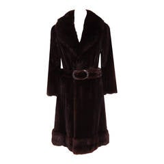 1960's Pierre Cardin Couture Chocolate-Brown Mink & Sable Belted Princess Coat