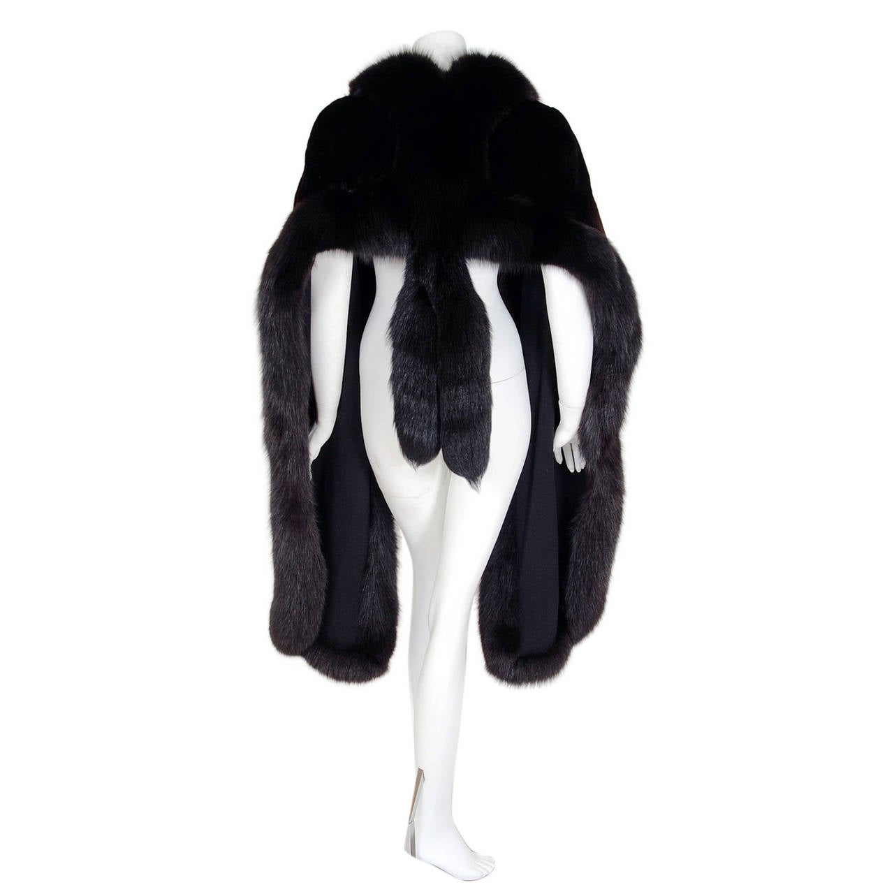 1970's Oscar de la Renta Beaded Black Diamond Mink-Fur Long Tail Stole Shawl