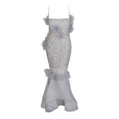 1955 Nina Ricci Paris Haute-Couture White Rhinestone Lace Silk Mermaid Gown 2