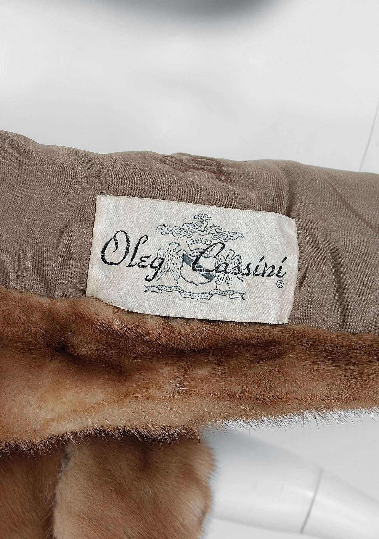 1950's Oleg Cassini Honey-Brown Mink Fur Portrait-Collar Cropped Bolero Jacket In Excellent Condition In Beverly Hills, CA