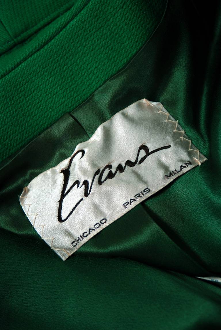 Women's 1960's Elegant Emerald-Green Wool & Ivory-White Mink Fur Mod Tailored Coat