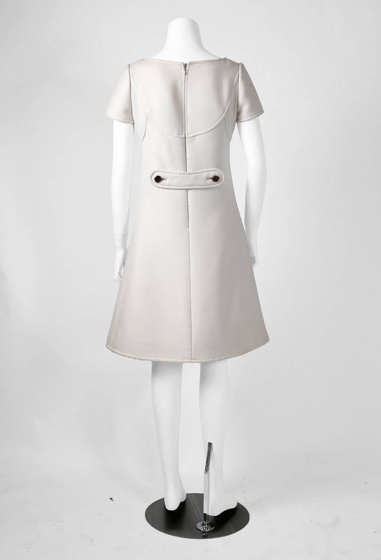 Women's 1966 Courreges Couture Ivory-White Tailored Wool Space-Age Mod Dress