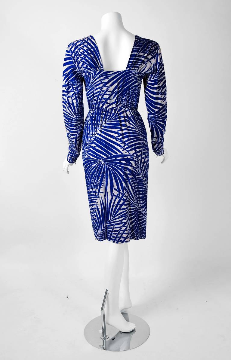Women's 1970's Yves Saint Laurent Palm-Tree Print Silk Sarong Cocktail Dress