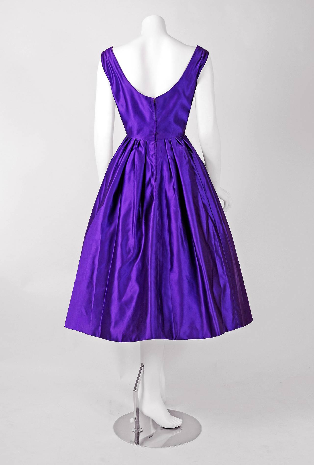 Women's 1950's Pierre Balmain Haute-Couture Purple Satin Party Dress & Sable-Fur Coat