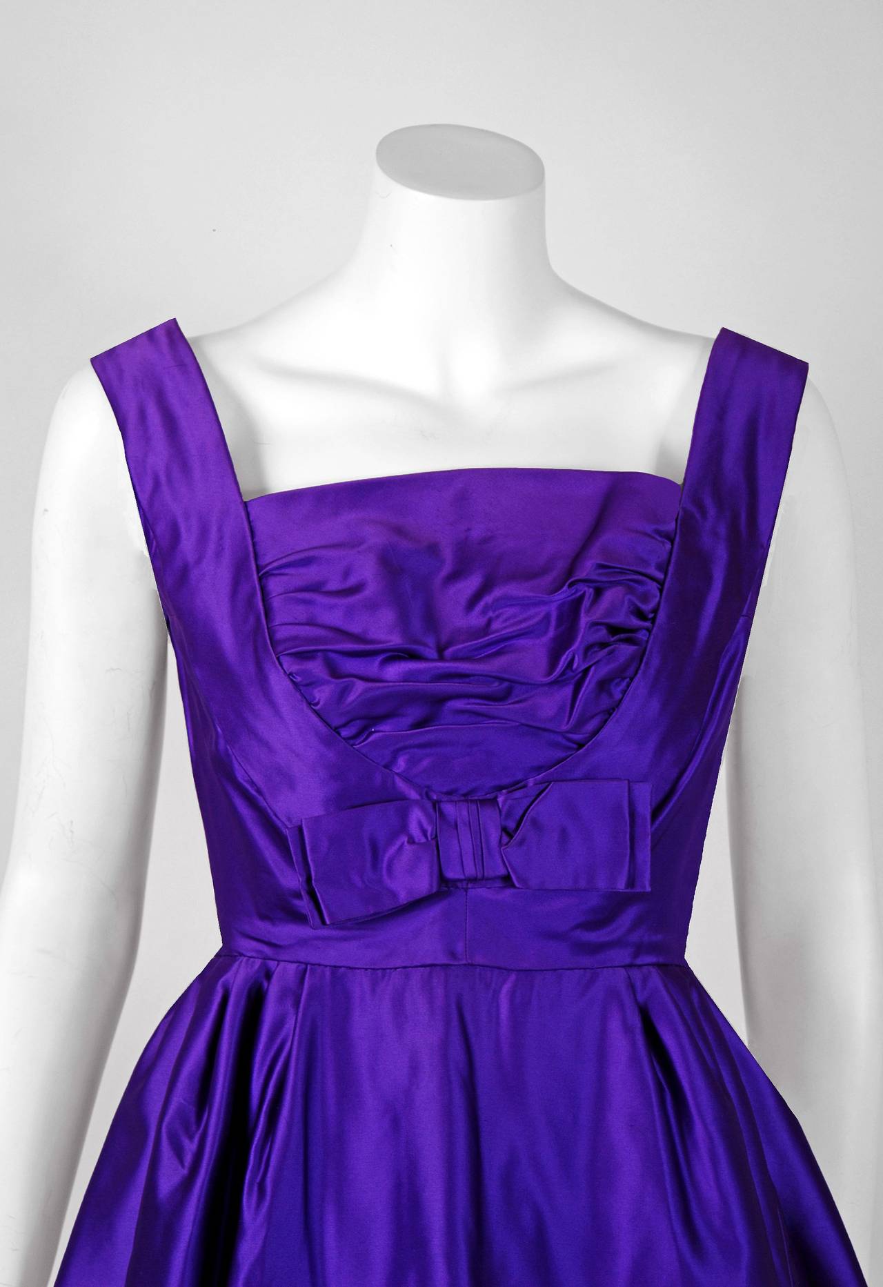 1950's Pierre Balmain Haute-Couture Purple Satin Party Dress & Sable-Fur Coat In Excellent Condition In Beverly Hills, CA