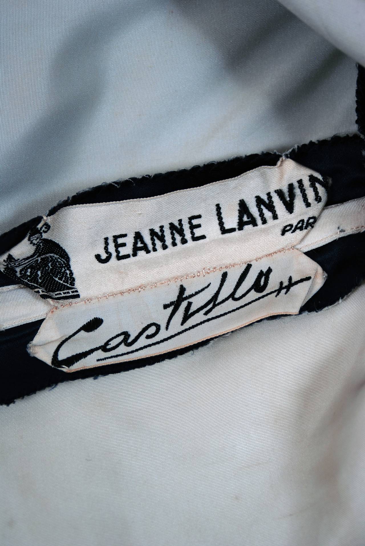 1950's Lanvin Castillo Haute-Couture Navy & Ivory Satin Strapless Dress Ensemble 1