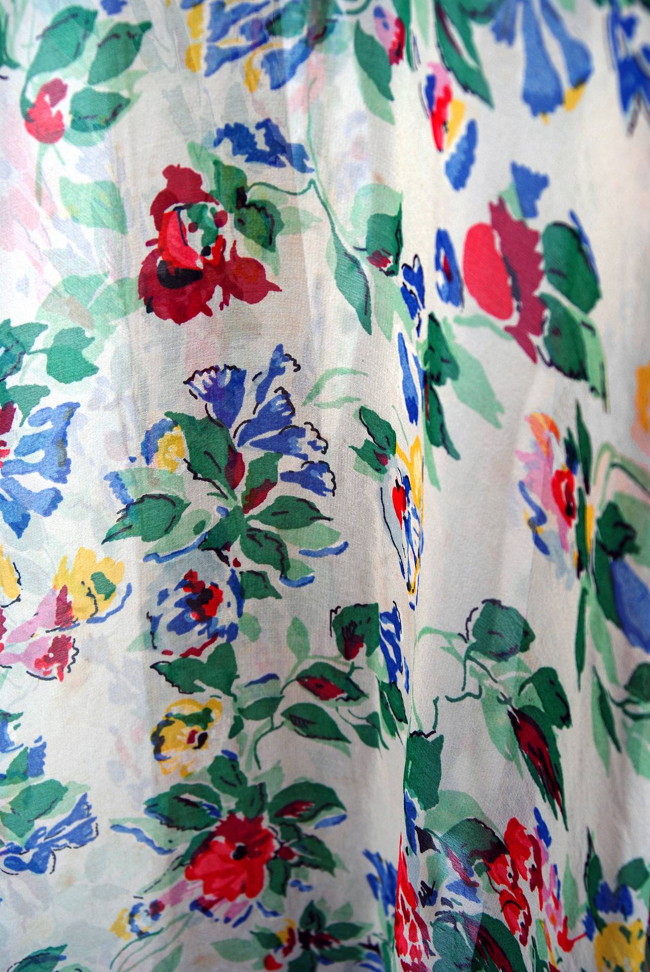 Men's 1940's Ceil Chapman Floral Garden Silk-Chiffon Hourglass Bias-Cut Gown & Bolero