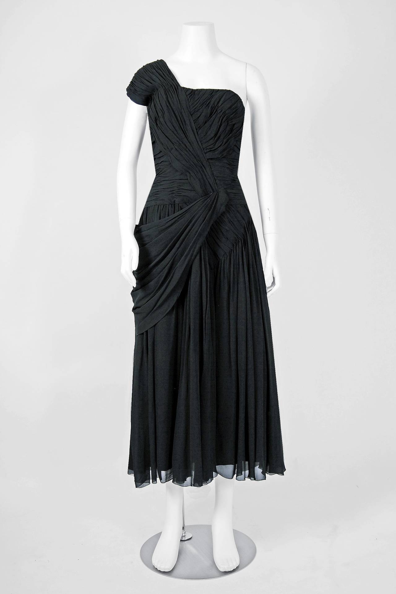 Seductive 1950's French custom-made goddess dress from the 