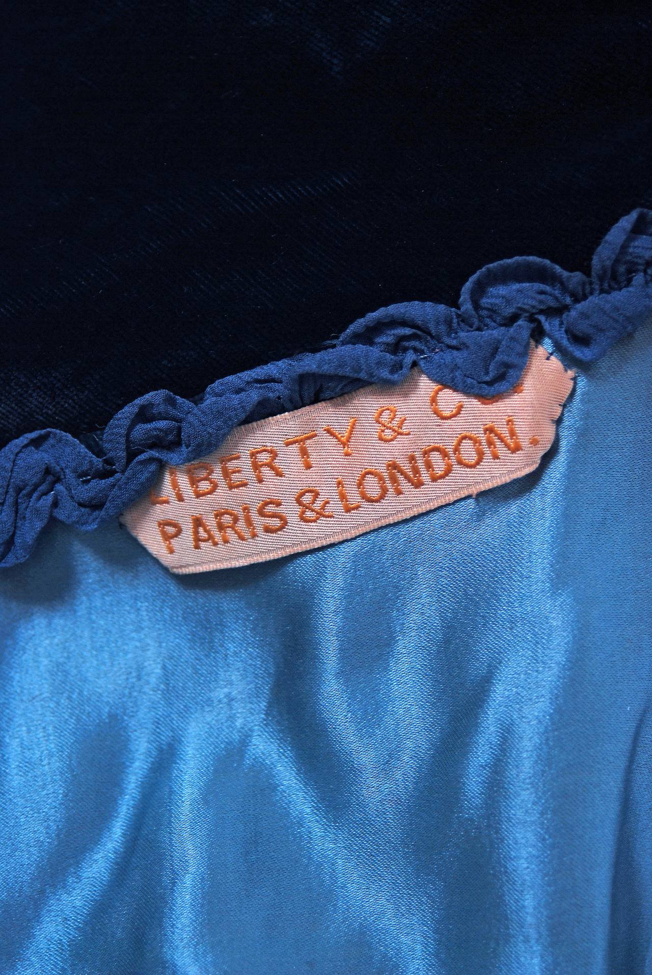 Liberty Couture Steel Blue Embroidered Silk Art Nouveau Draped Coat Cape, 1918  1