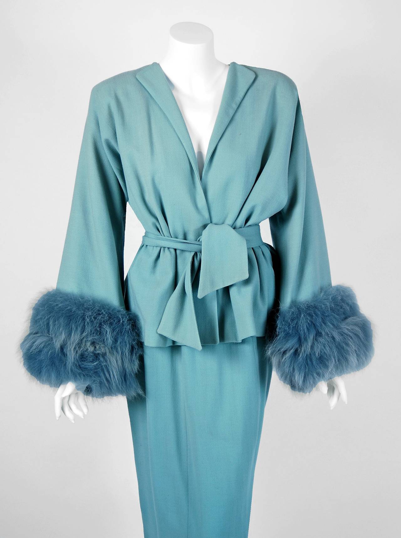 Lilli Ann was started in San Francisco in 1933 by Adolph Schuman, naming his company for his wife, Lillian. The company became known for their beautiful, elaborately designed suits and coats. This stunning ensemble is fashioned in a rich fully-lined