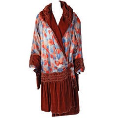 1920's Metallic Deco-Lame & Cinnamon Silk Velvet Flapper Winged-Sleeve Coat
