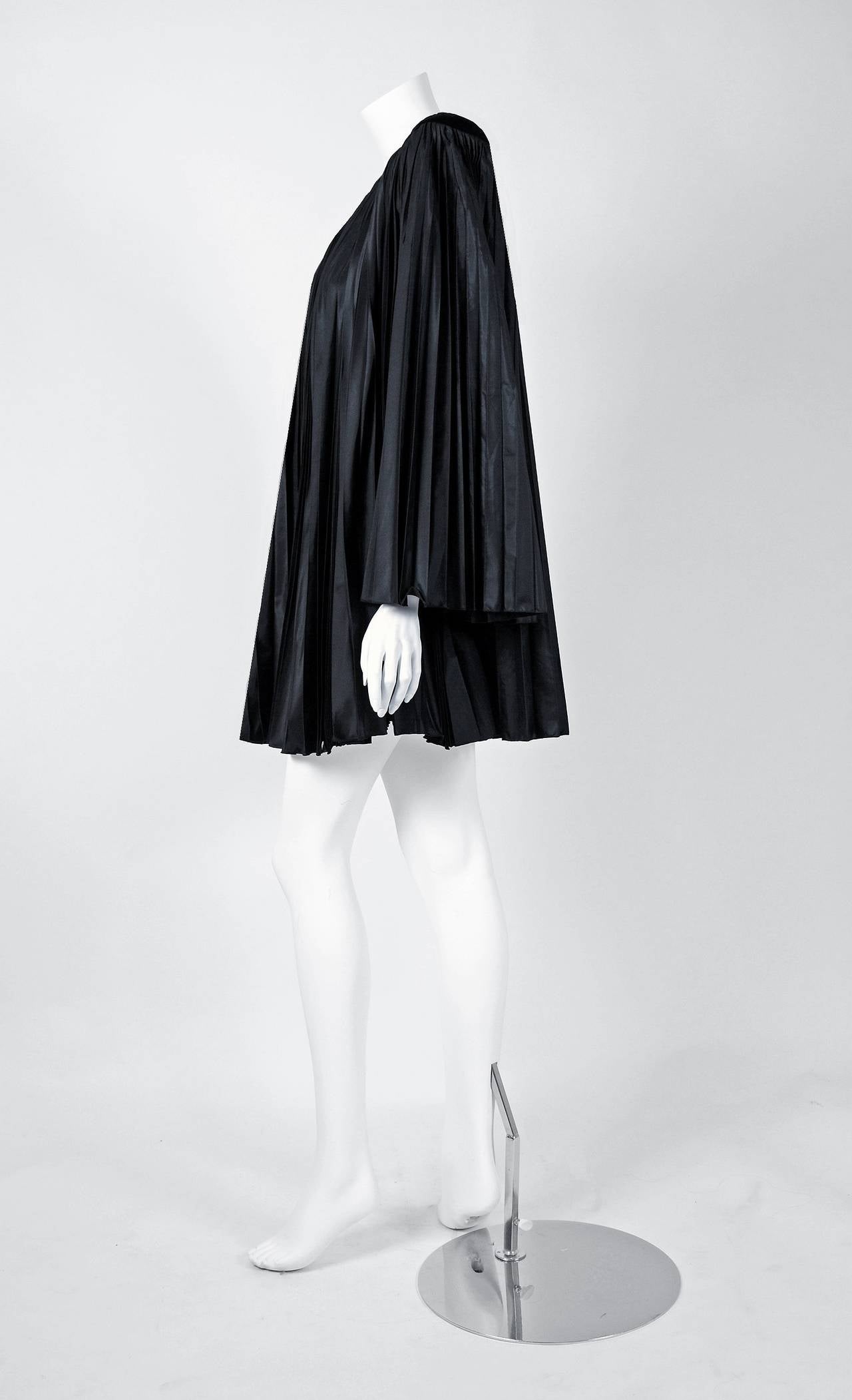 1990's Valentino Black Silk & Velvet Winged Sleeve Pleated Swing Jacket