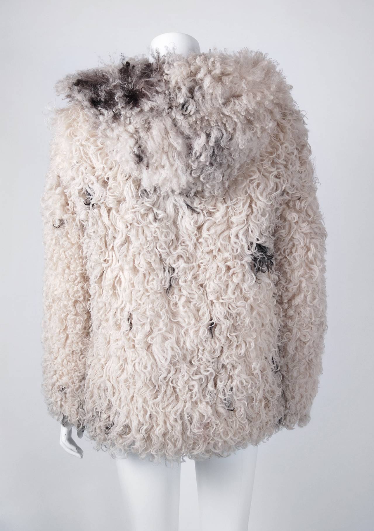 1970's Exquisite Mongolian Curly-Lamb Ivory Fur Hooded 