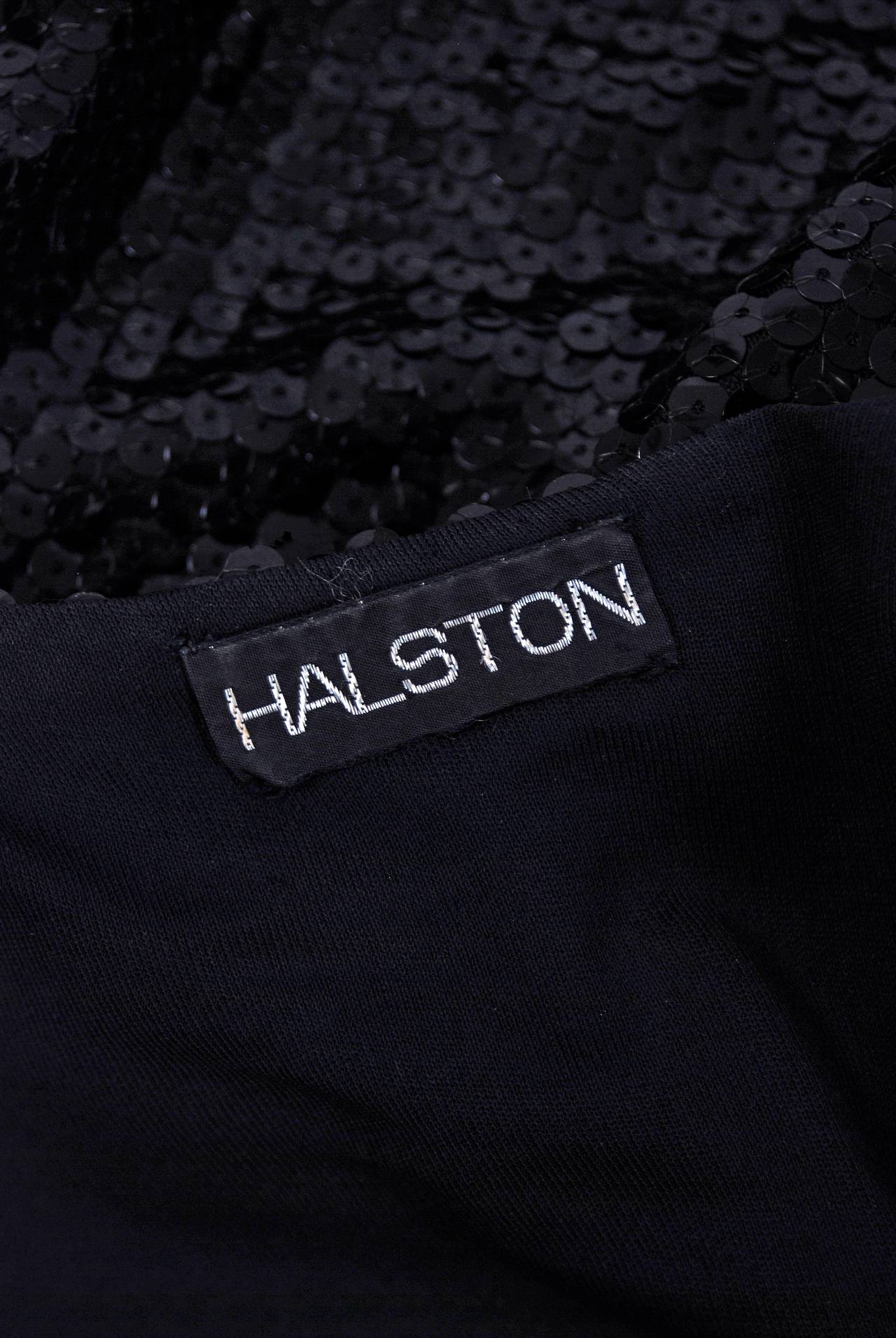 1970's Halston Black Sequin Silk-Jersey Belted Wrap Low-Plunge Evening Gown 1