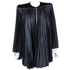 1990's Valentino Black Silk & Velvet Winged Sleeve Pleated Swing Jacket