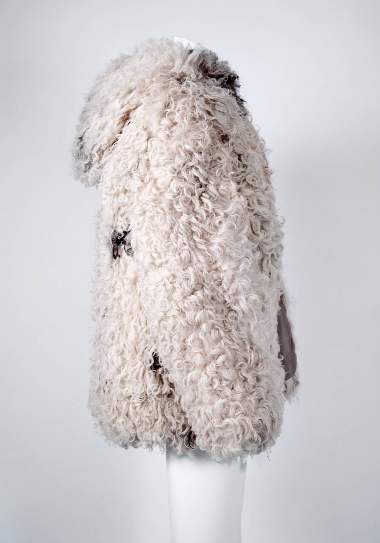 1970's Exquisite Mongolian Curly-Lamb Ivory Fur Hooded Cropped Coat Jacket