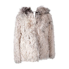 1970's Exquisite Mongolian Curly-Lamb Ivory Fur Hooded Cropped Coat Jacket