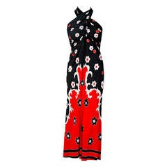 1970's Chloe by Karl Lagerfeld Psychedelic Print Silk Criss-Cross Halter Dress