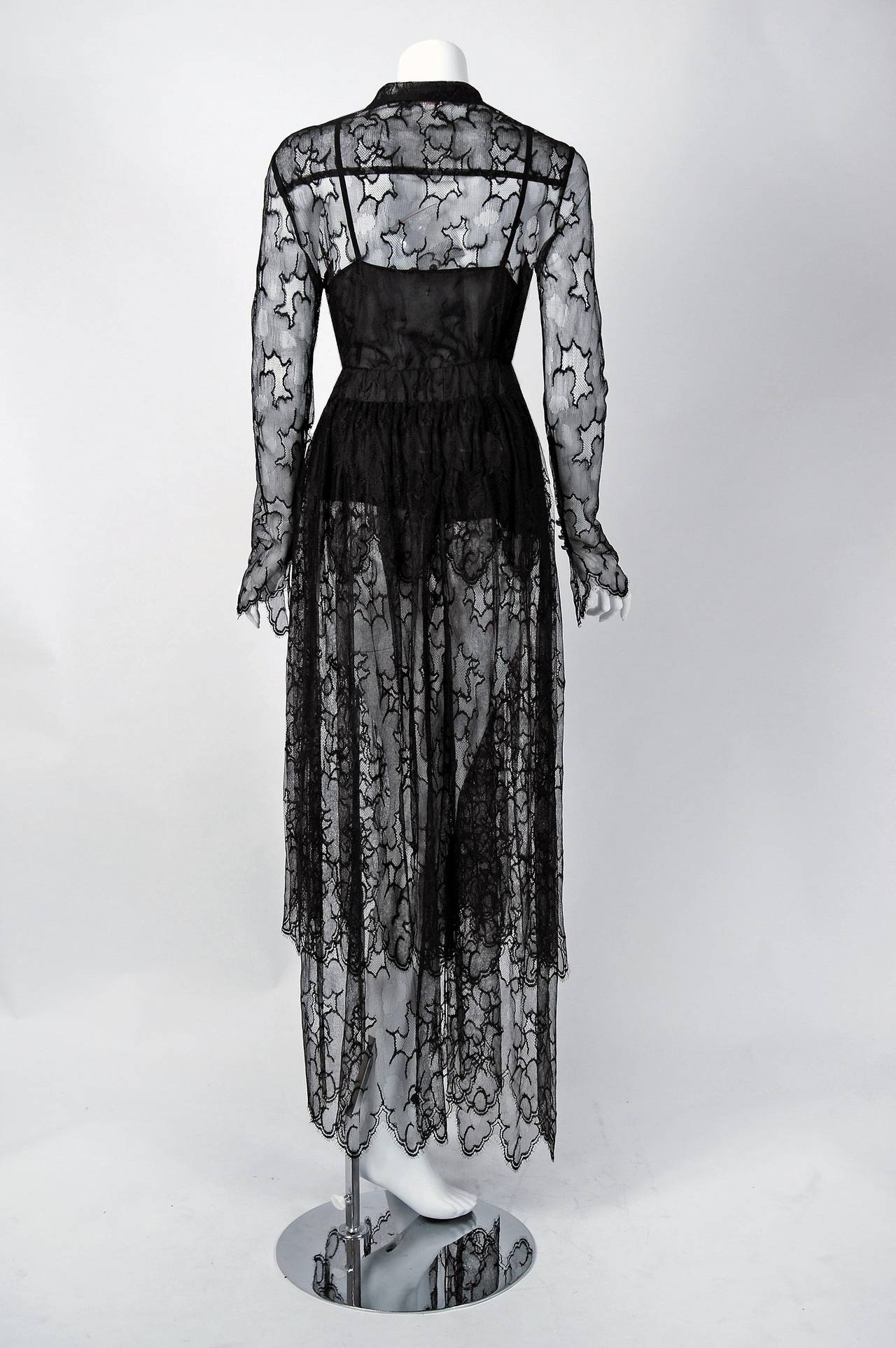Women's 1990's Chloe by Karl Lagerfeld Black Lace Illusion Blouse Skirt Ensemble W/Tags