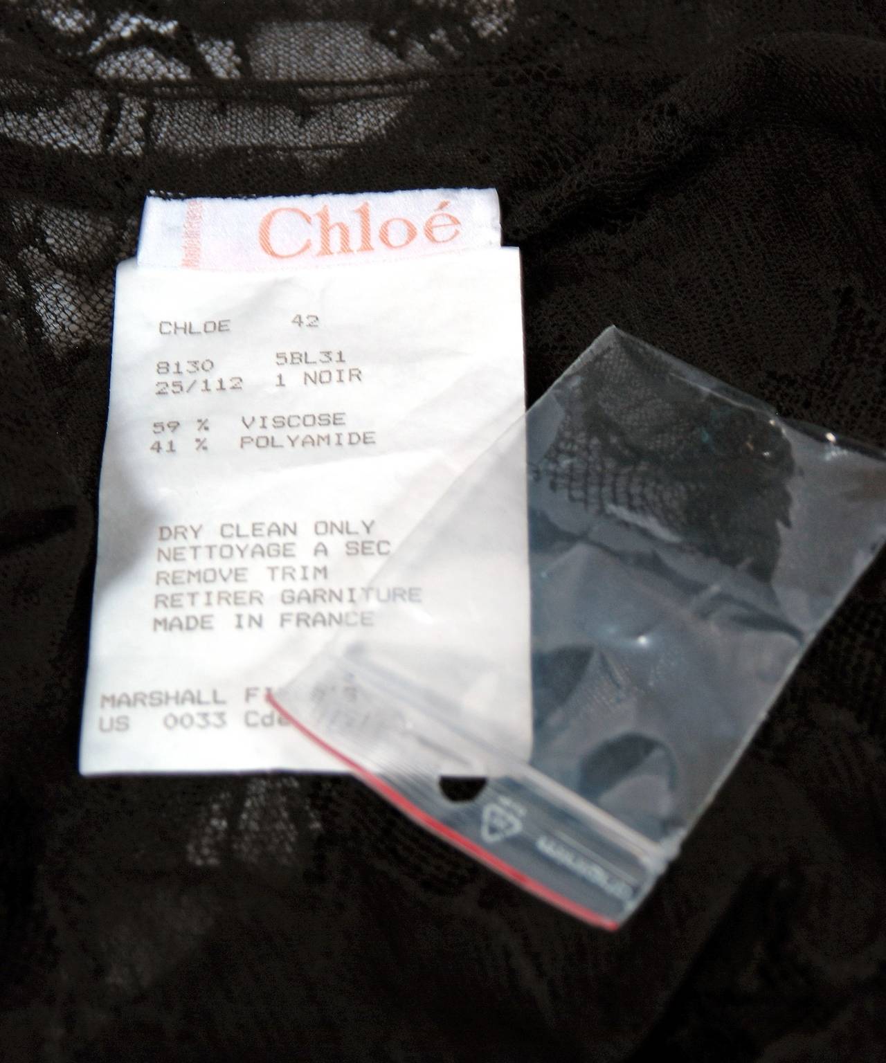 1990's Chloe by Karl Lagerfeld Black Lace Illusion Blouse Skirt Ensemble W/Tags 1